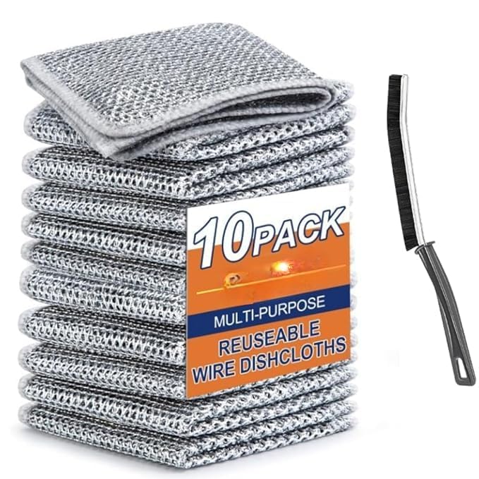 Fruhrer Multipurpose Wire Dishwashing Rags for Wet and Dry Stainless Steel Scrubber NonScratch Wire Dishcloth for Washing Dishes Sinks Counters Easy Rinsing Machine Washable 10 Pcs