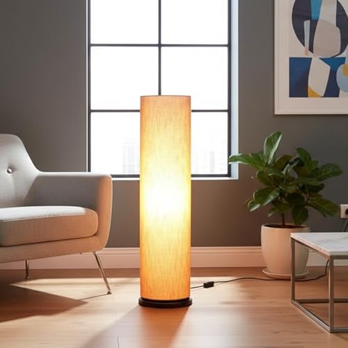 BTR CRAFTS® Wooden Base Cylinder Shape Corner Decorative Floor Lamp, Pack of 1 (Bulb not Included) (Orange Texture) for Living Room, Bedroom, Corner, Home, Hotel, Office - Image 2