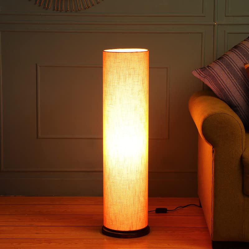 BTR CRAFTS® Wooden Base Cylinder Shape Corner Decorative Floor Lamp, Pack of 1 (Bulb not Included) (Orange Texture) for Living Room, Bedroom, Corner, Home, Hotel, Office - Image 1