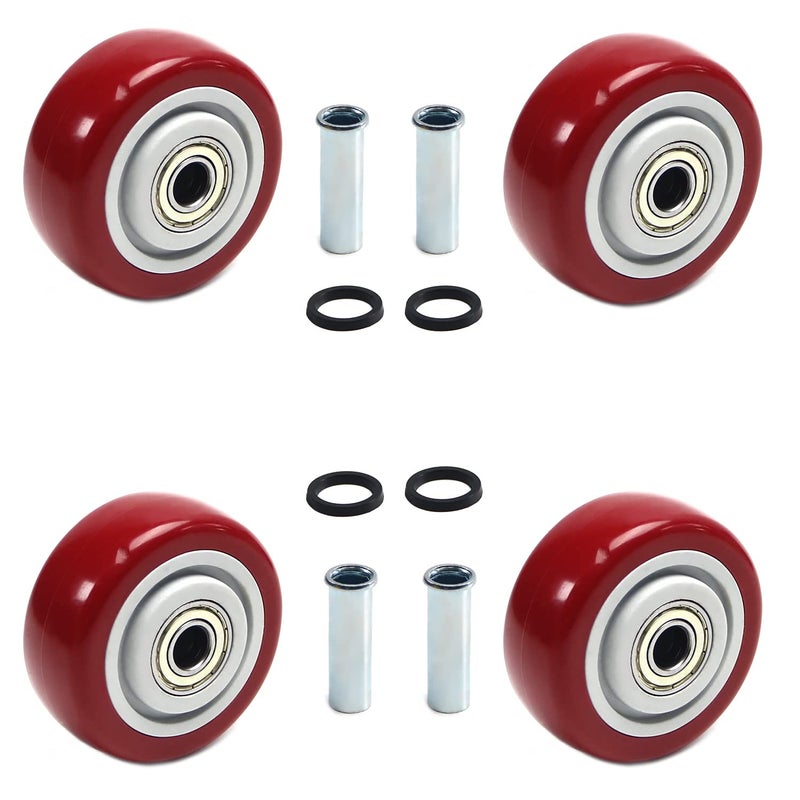 Juvielich 4Pcs Push Cart Wheels 3 Inch PU Caster Wheels Bearings Repair Kits,Heavy Duty Plate Casters Wheels with 3/8 inch bore,Shelf replacement 3â€ x 1.25â€ caster wheel for Platform Trucks,Trolly - Image 1
