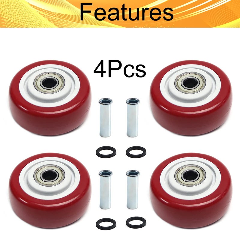 Juvielich 4Pcs Push Cart Wheels 3 Inch PU Caster Wheels Bearings Repair Kits,Heavy Duty Plate Casters Wheels with 3/8 inch bore,Shelf replacement 3â€ x 1.25â€ caster wheel for Platform Trucks,Trolly - Image 4