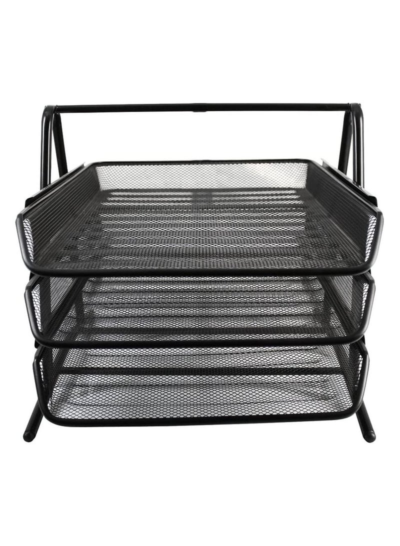 صينية مستندات شبكية معدنية مكونة من 3 طبقات باللون الأسود - Image 4