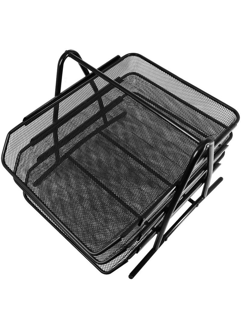 صينية مستندات شبكية معدنية مكونة من 3 طبقات باللون الأسود - Image 5