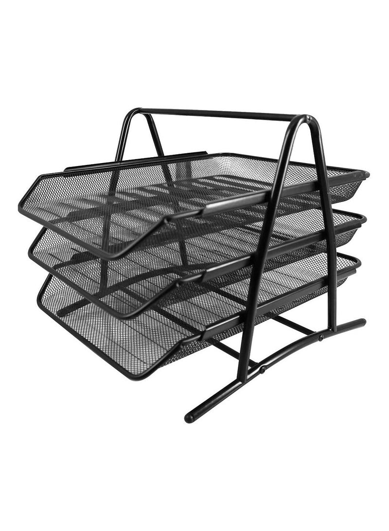 صينية مستندات شبكية معدنية مكونة من 3 طبقات باللون الأسود - Image 3