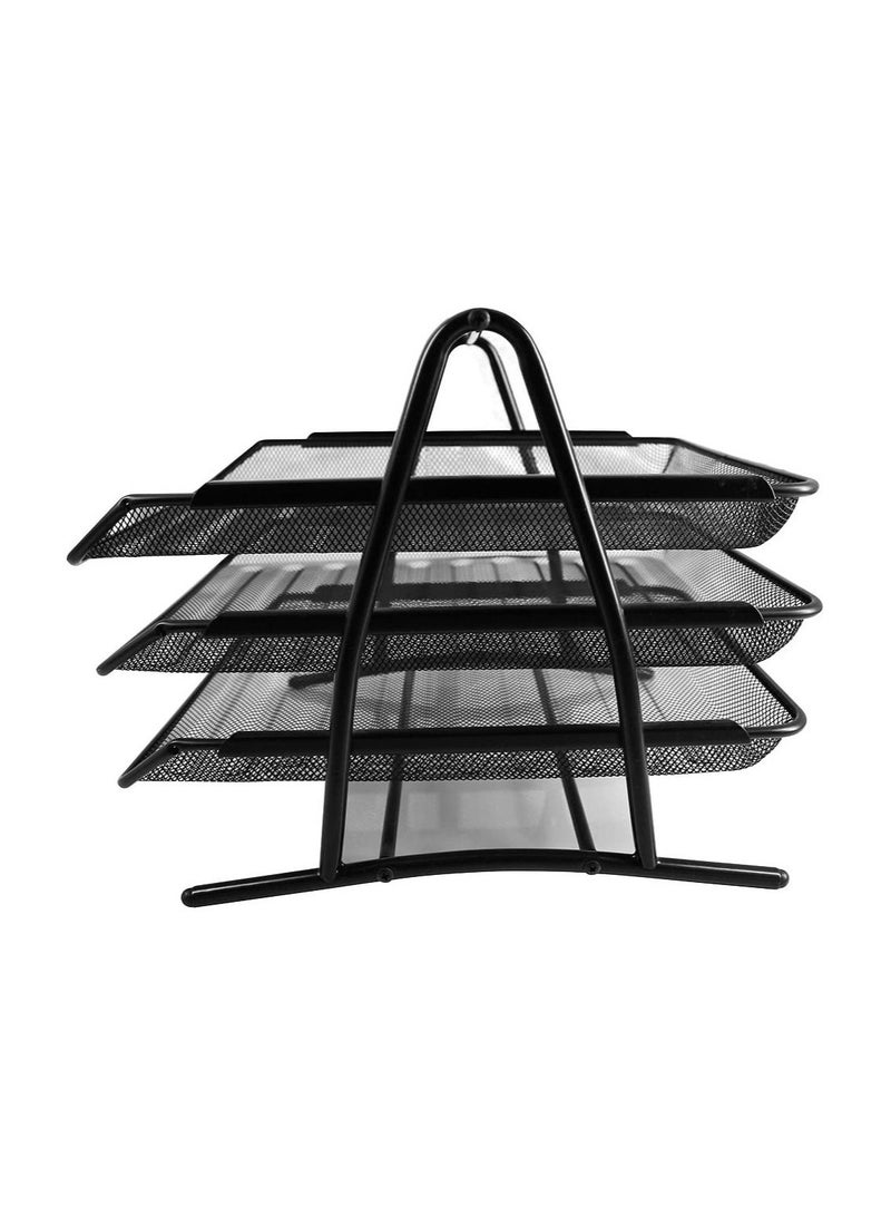 صينية مستندات شبكية معدنية مكونة من 3 طبقات باللون الأسود - Image 2