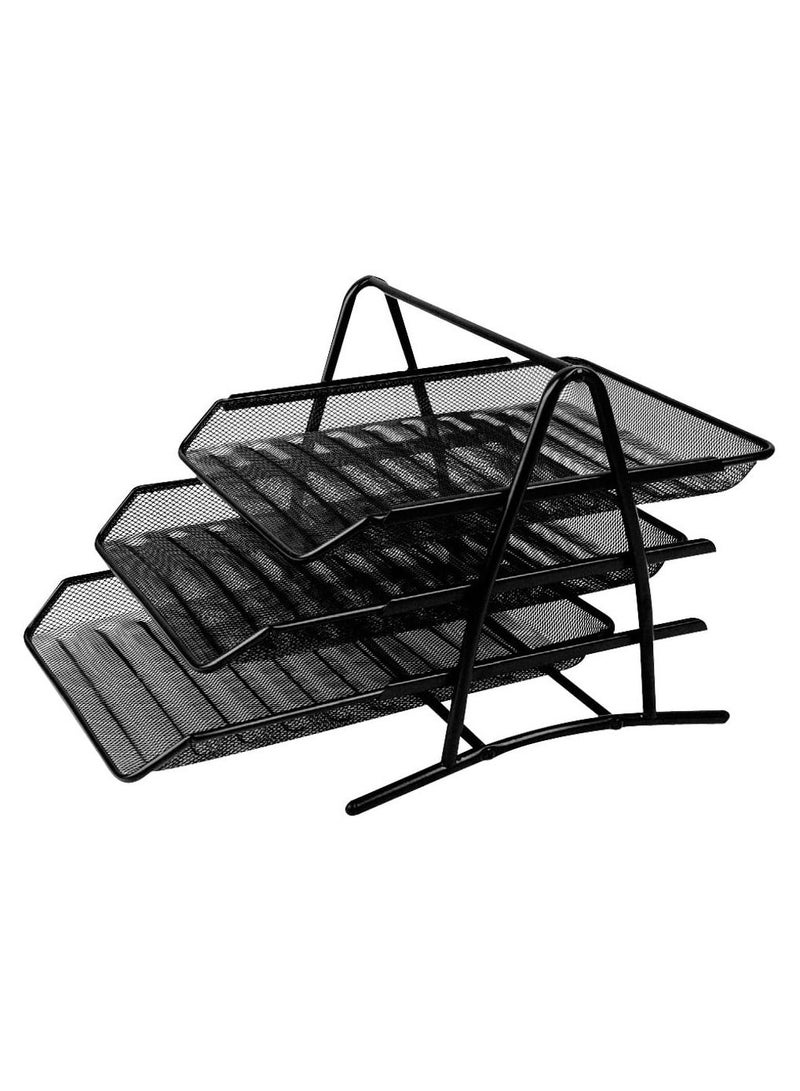 صينية مستندات شبكية معدنية مكونة من 3 طبقات باللون الأسود - Image 1