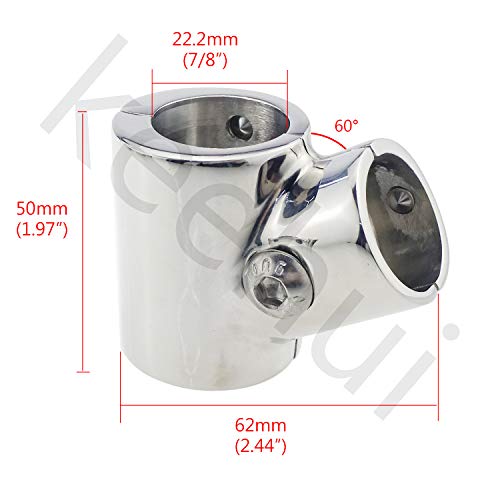 keehui Heavy Duty 316SS Boat Hand Rail Fitting- Polished 60 Degree T/Tee Hinged/Split Fitting 7/8" Tube - Image 2
