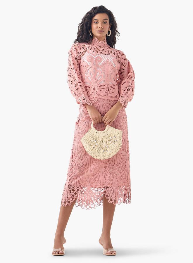 2Xtremz Lace Detail Top with High Neck and Long Sleeves - Image 2