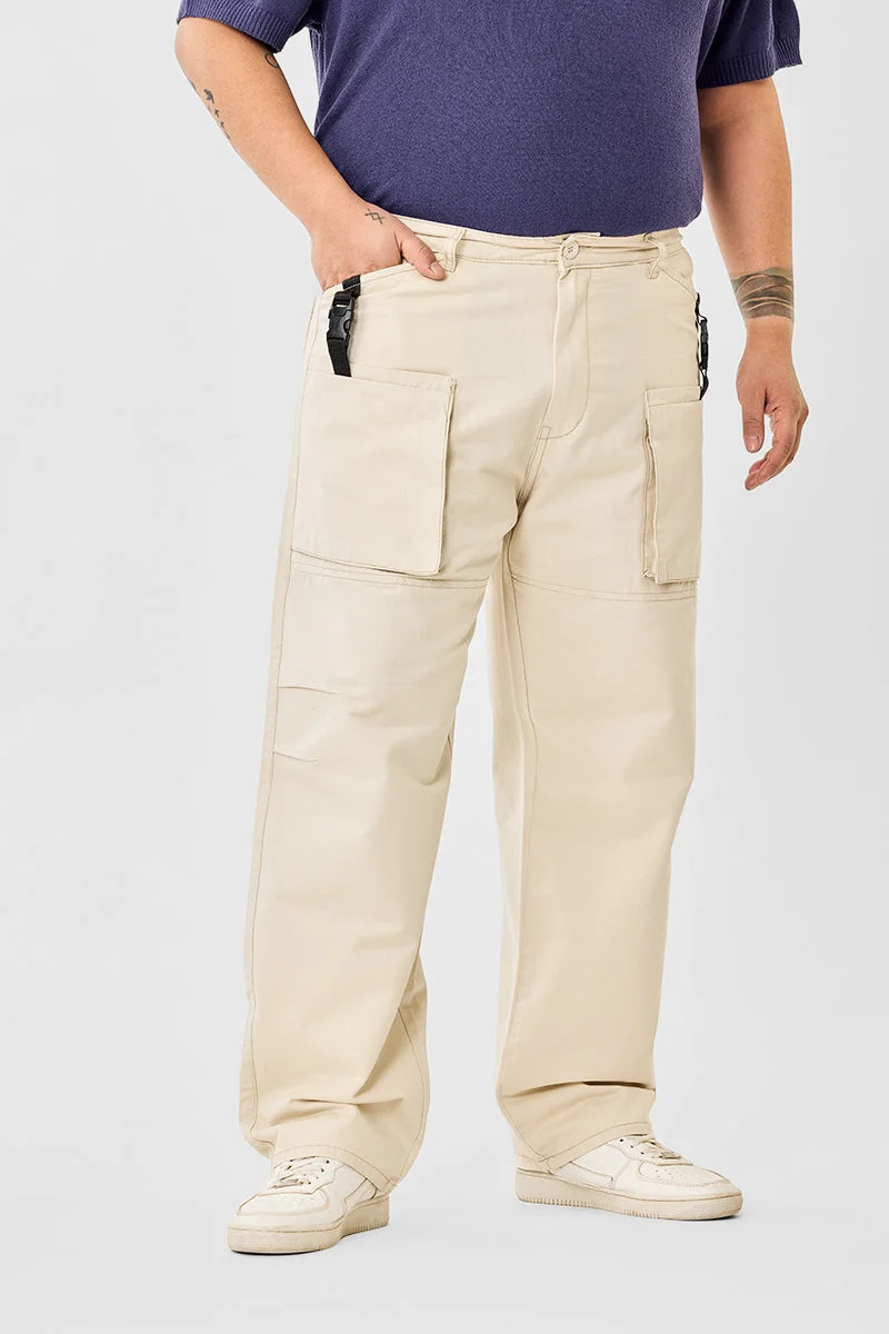 SNITCH Beige 6 Pocket Plus Size Cargo Pants for Men | Best Price UAE