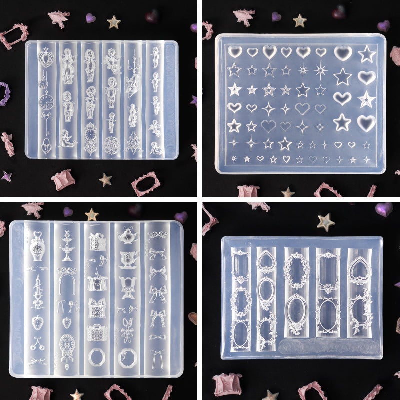 Laza 4pcs Silicone Nail Art Molds, 3D Virgin Mary, Mirror Frame, Heart, Bowknot Exquisite Silicone Y2K Nail Accessories with Carving Pen Resin Nail Art Mold Manicure Tools for DIY Salon Nail Design - Image 2