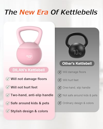 DILANL Soft Kettlebell, Safe Strength Training Kettle bell, Cushioned Impact-Resistant Base and Anti-Slip Grip Weight, Kettlebells Set for Home Workouts and Men/Women/ Beginners,With Non-slip Gloves(Pink, 10 LB) - Image 3