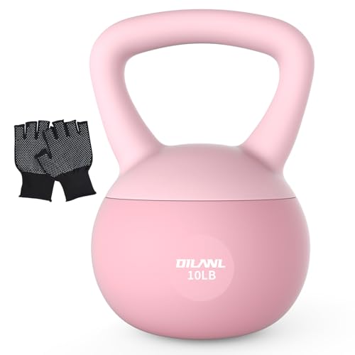 DILANL Soft Kettlebell, Safe Strength Training Kettle bell, Cushioned Impact-Resistant Base and Anti-Slip Grip Weight, Kettlebells Set for Home Workouts and Men/Women/ Beginners,With Non-slip Gloves(Pink, 10 LB) - Image 1