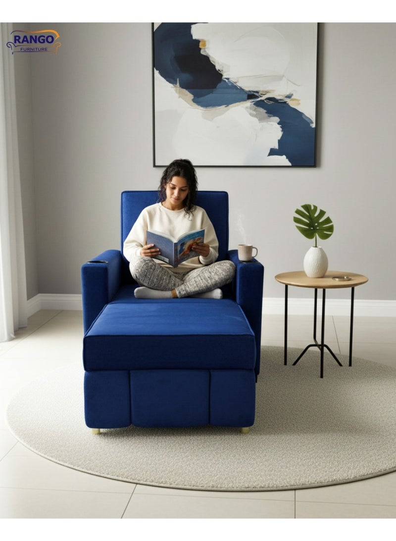 Rango Furniture bed chair, 90cm wide, 95cm high, and 1.85m long, blue color - Image 1