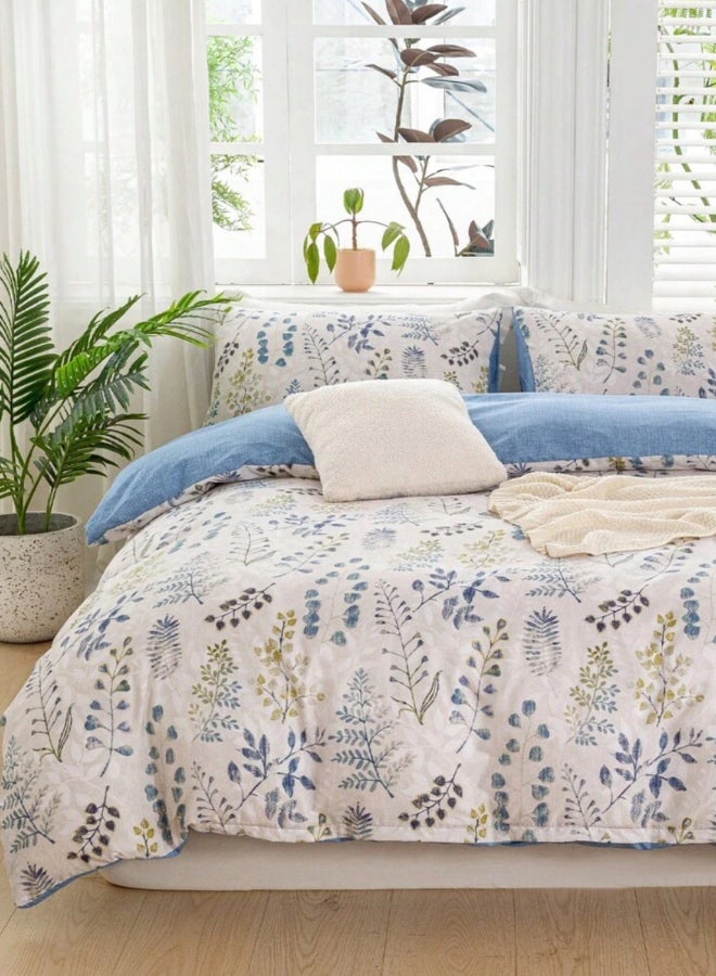 LUNA Home King size 6 piece bedding set, featuring a beautiful blue leaf design.  - Image 1