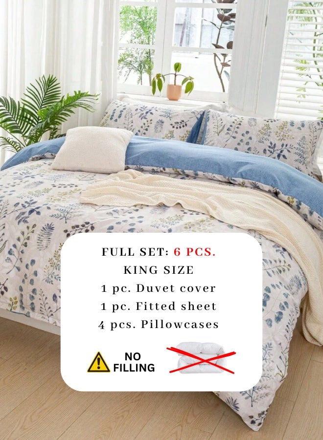 LUNA Home King size 6 piece bedding set, featuring a beautiful blue leaf design.  - Image 3