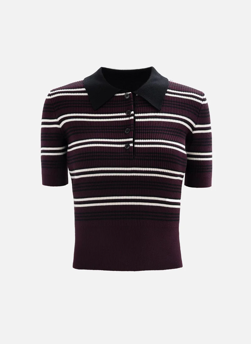 Lichi Cropped striped rib-knit polo