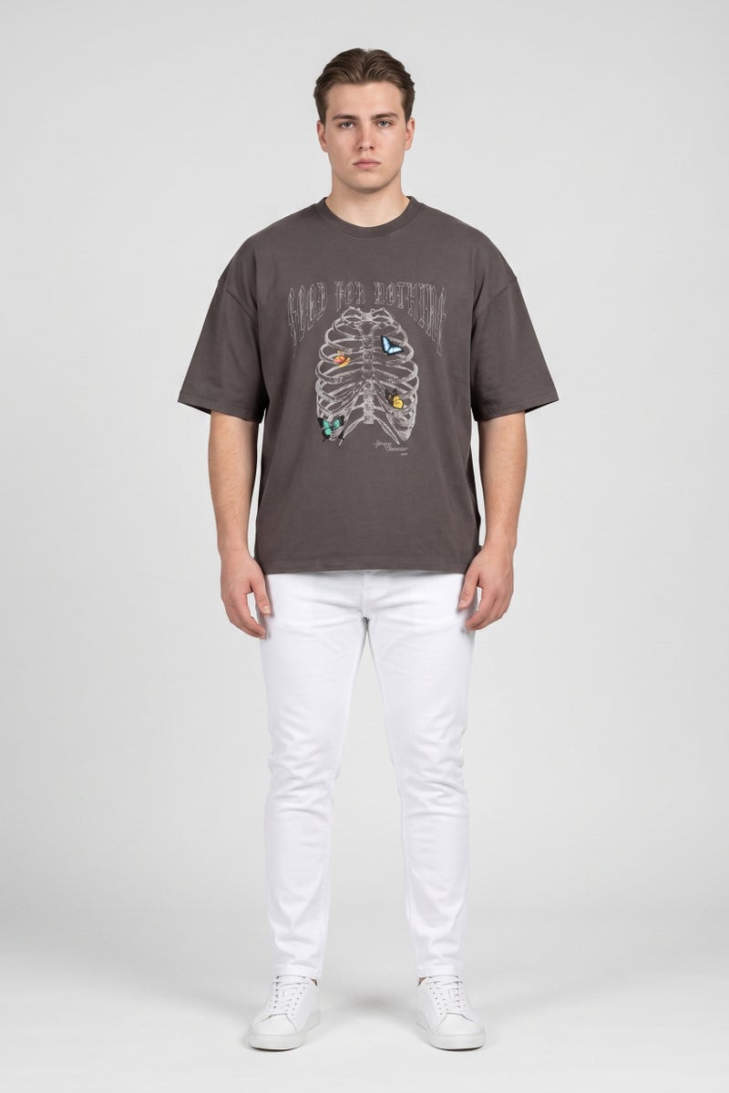 GOOD FOR NOTHING Men Crew Neck Short Sleeve Graphic Print T-Shirt, Taupe - Image 2