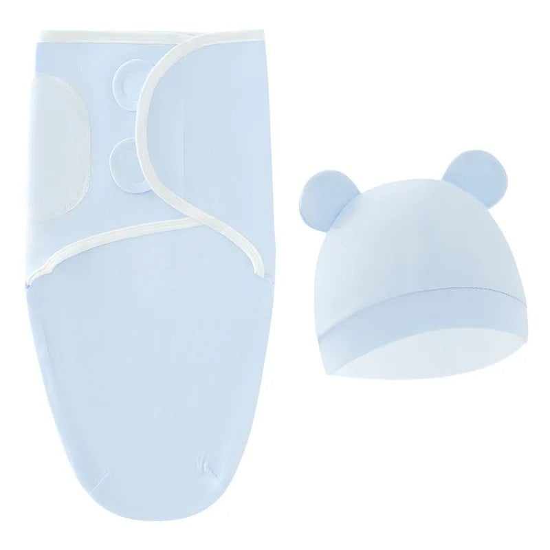 Bluejw 100% Cotton Newborn Swaddle Set with Adjustable Wrap Hat, Infant Swaddlers for 0-3 Months - Image 1
