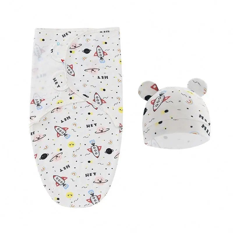 Bluejw 100% Cotton Newborn Swaddle Set with Adjustable Wrap Hat, Infant Swaddlers for 0-3 Months - Image 5