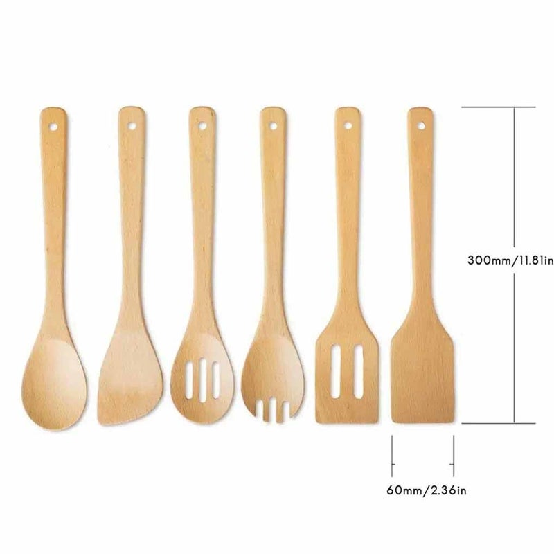TGOPIT Natural Wooden Spoon Set for Cooking Includes Frying Serving Spatula Chapati Dessert Rice Spoons Wooden for Nonstick Cookware Kitchen Utensils and Cooking Spoon Set of 6 - Image 2