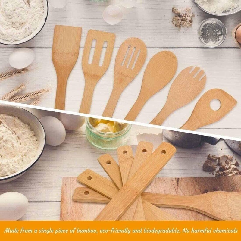 TGOPIT Natural Wooden Spoon Set for Cooking Includes Frying Serving Spatula Chapati Dessert Rice Spoons Wooden for Nonstick Cookware Kitchen Utensils and Cooking Spoon Set of 6 - Image 5