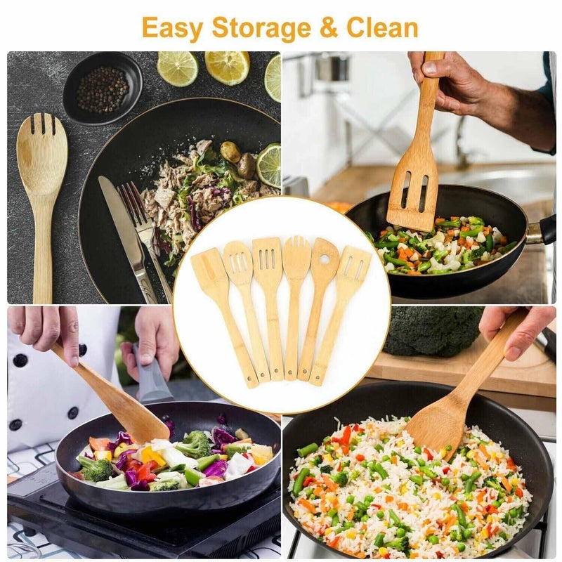 TGOPIT Natural Wooden Spoon Set for Cooking Includes Frying Serving Spatula Chapati Dessert Rice Spoons Wooden for Nonstick Cookware Kitchen Utensils and Cooking Spoon Set of 6 - Image 4