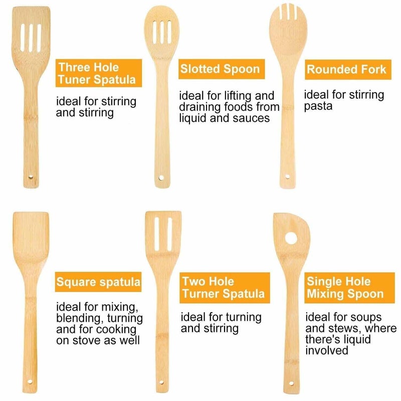 TGOPIT Natural Wooden Spoon Set for Cooking Includes Frying Serving Spatula Chapati Dessert Rice Spoons Wooden for Nonstick Cookware Kitchen Utensils and Cooking Spoon Set of 6 - Image 3