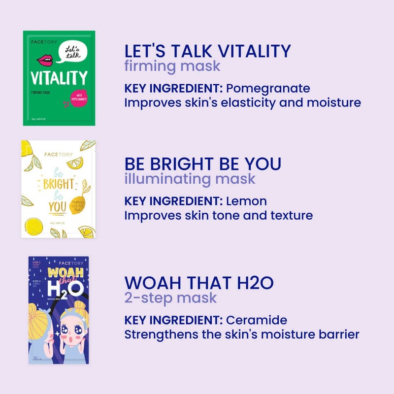 FACETORY K Beauty Face Mask Skin Care - BEST OF 7 COLLECTION Sheet Mask Set (21 pc) | Natural Premium Korean Face Mask For All Skin Types - No Sulfates No Parabens - Image 5
