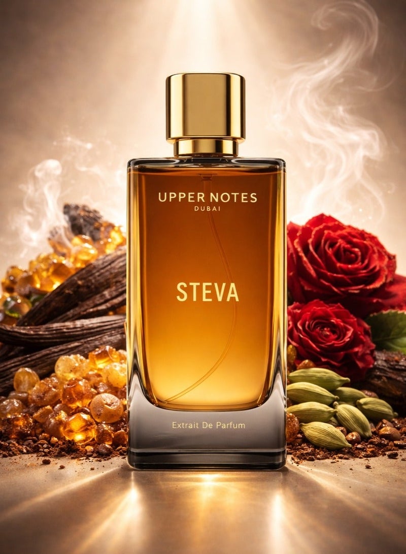 UpperNotes Steva Extrait De Parfum Unisex 80ml | Frankincense Cardamom Saffron Rose Oud Ambergris | Deep Rich Long Lasting Oriental Fragrance UAE - Image 1