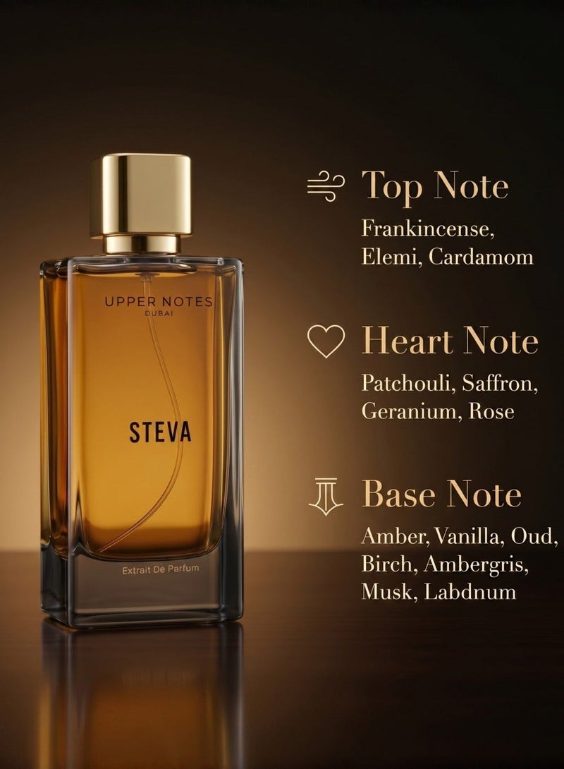 UpperNotes Steva Extrait De Parfum Unisex 80ml | Frankincense Cardamom Saffron Rose Oud Ambergris | Deep Rich Long Lasting Oriental Fragrance UAE - Image 2