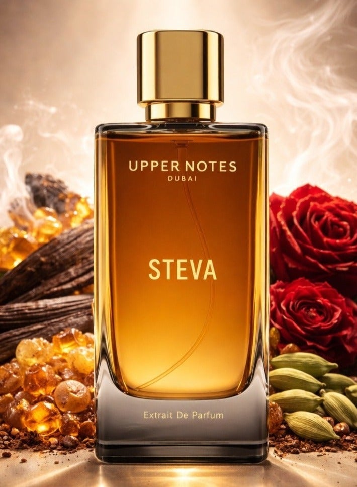 UpperNotes Steva Extrait De Parfum Unisex 80ml | Frankincense Cardamom Saffron Rose Oud Ambergris | Deep Rich Long Lasting Oriental Fragrance UAE - Image 1