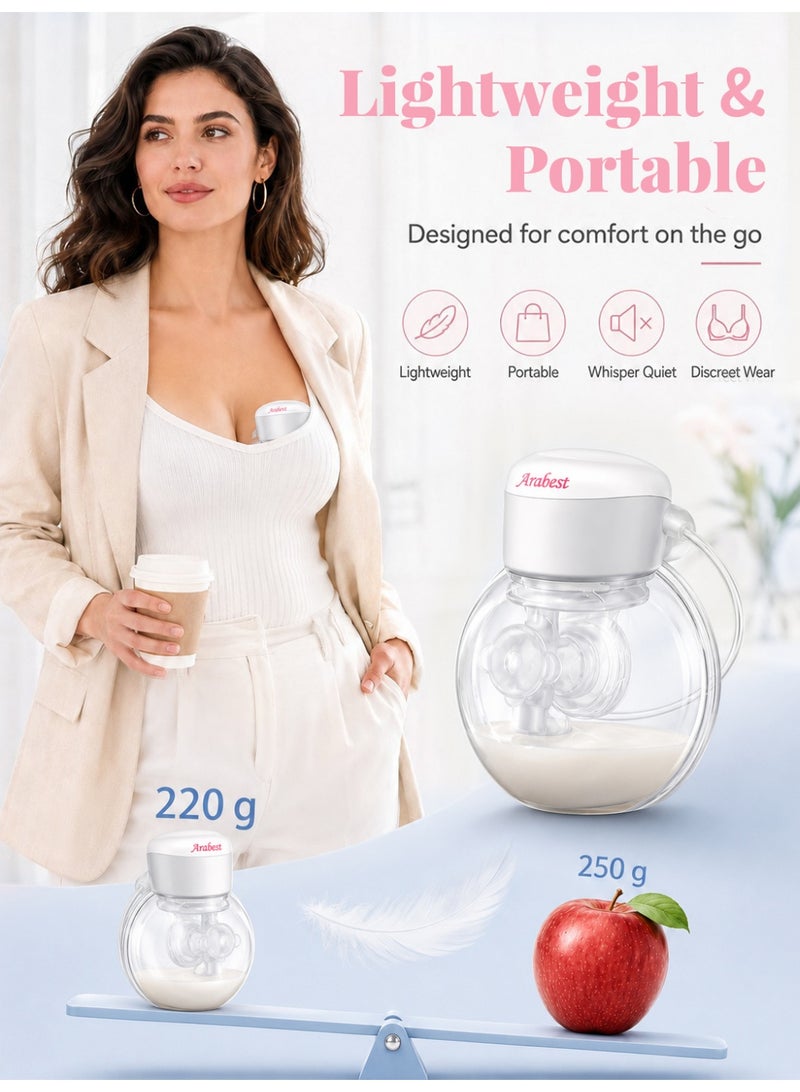 Arabest Wearable Breast Pump, Hands-Free Breast Pump with 4 Modes & 9 Levels, Double Electric Breast Pump with Display, Portable Breast Pump - Image 2