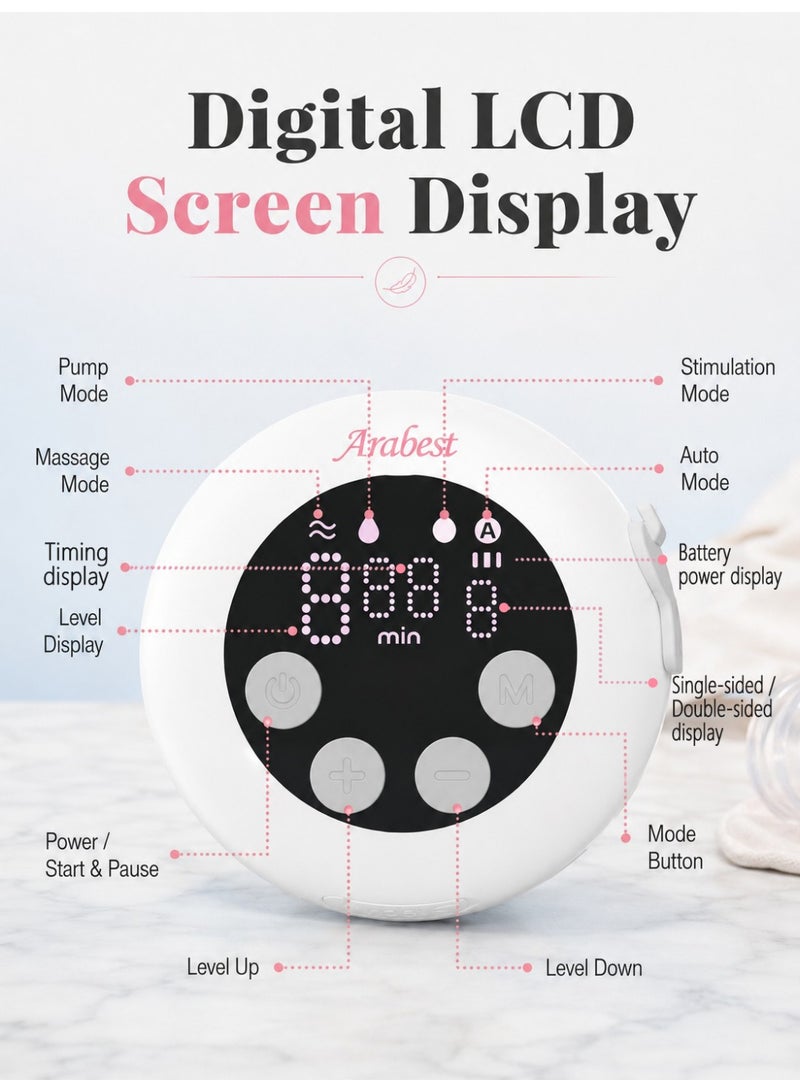 Arabest Wearable Breast Pump, Hands-Free Breast Pump with 4 Modes & 9 Levels, Double Electric Breast Pump with Display, Portable Breast Pump - Image 4