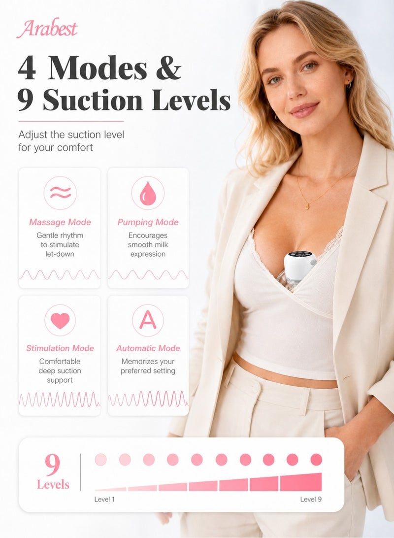 Arabest Wearable Breast Pump, Hands-Free Breast Pump with 4 Modes & 9 Levels, Double Electric Breast Pump with Display, Portable Breast Pump - Image 5