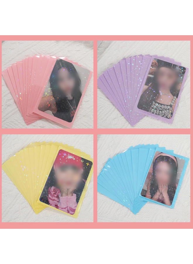 Ddayup 100Pcs Star Laser Flashing Kpop Photocard Sleeves - Clear Colored Holographic Card Protectors for Baseball & Korean Idol Photo Card - Image 3