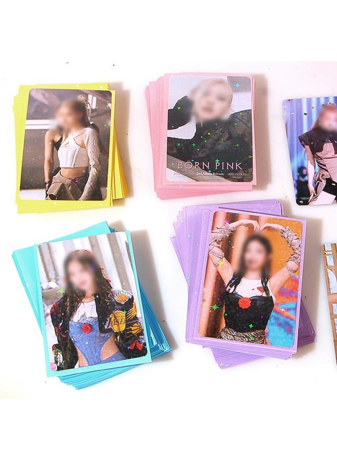 Ddayup 100Pcs Star Laser Flashing Kpop Photocard Sleeves - Clear Colored Holographic Card Protectors for Baseball & Korean Idol Photo Card - Image 4