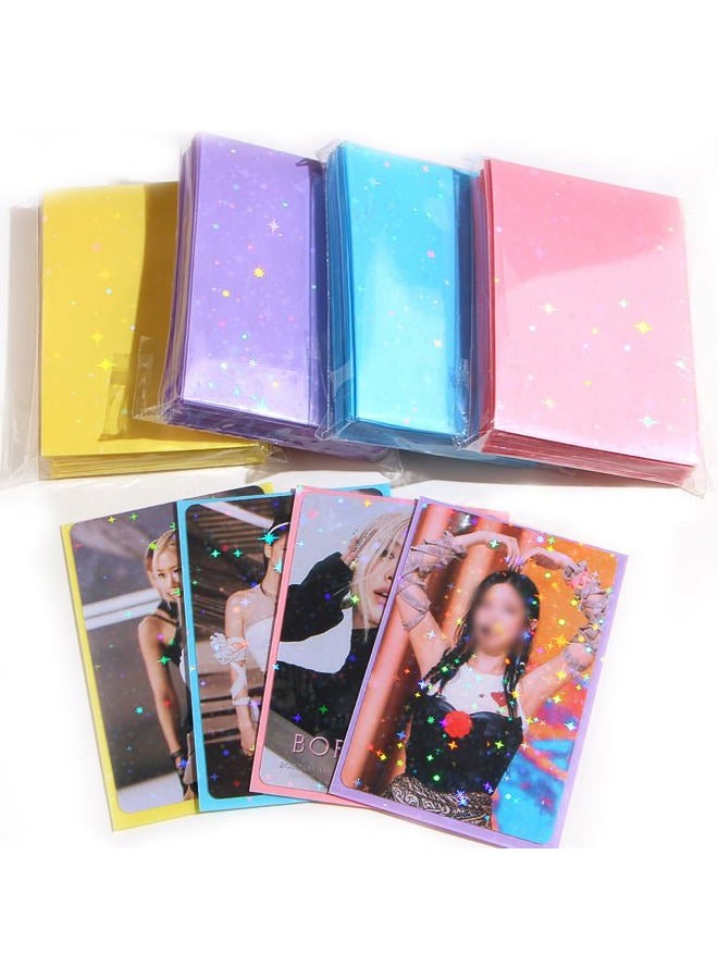 Ddayup 100Pcs Star Laser Flashing Kpop Photocard Sleeves - Clear Colored Holographic Card Protectors for Baseball & Korean Idol Photo Card - Image 1