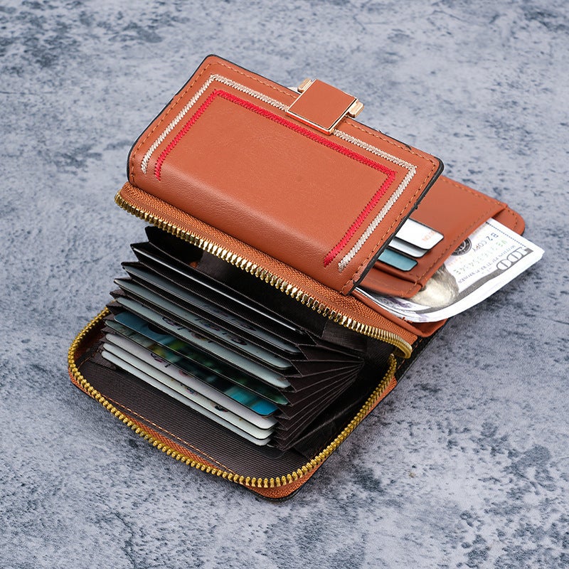 Multifunctional Solid Color PU Leather Wallet, RFID Blocking Design Portable Daily Storage Purse for Cards Cash Coin Business Use - Image 2