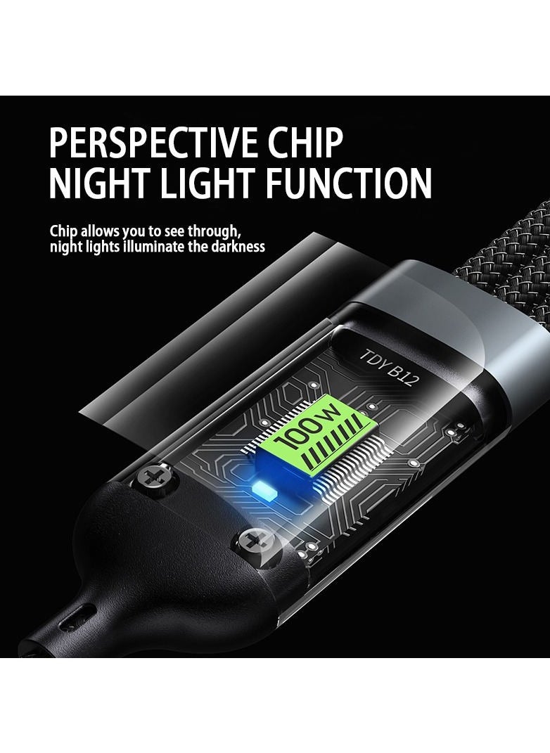 100W Fast Charging Braided 3 In 1 USB Cable