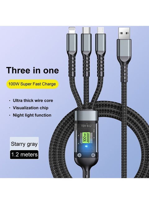 100W Fast Charging Braided 3 In 1 USB Cable