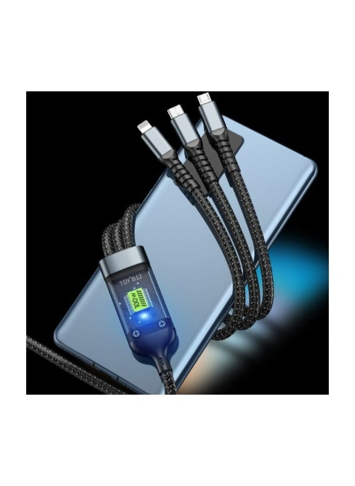 100W Fast Charging Braided 3 In 1 USB Cable