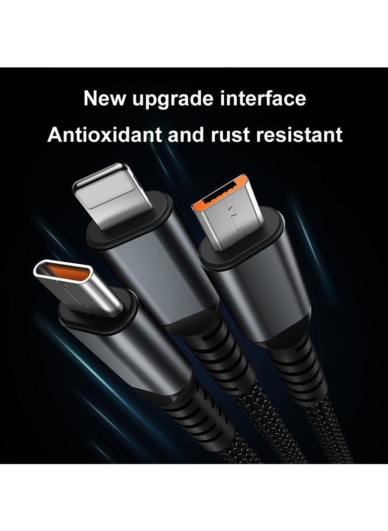 100W Fast Charging Braided 3 In 1 USB Cable