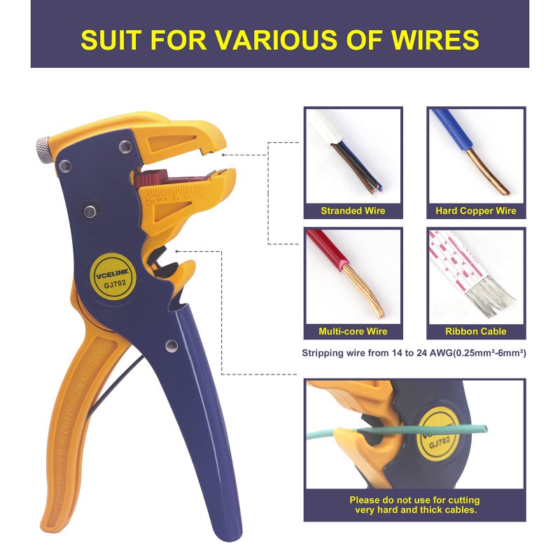 VCELINK Automatic Quickstrip Wire Stripper and Cutter, Professional Quick Strip Wire Stripper, 2 in 1 Adjustable Electrical Cable Wire Stripping Tool&Eagle Nose Pliers (7-Inch) - Image 2