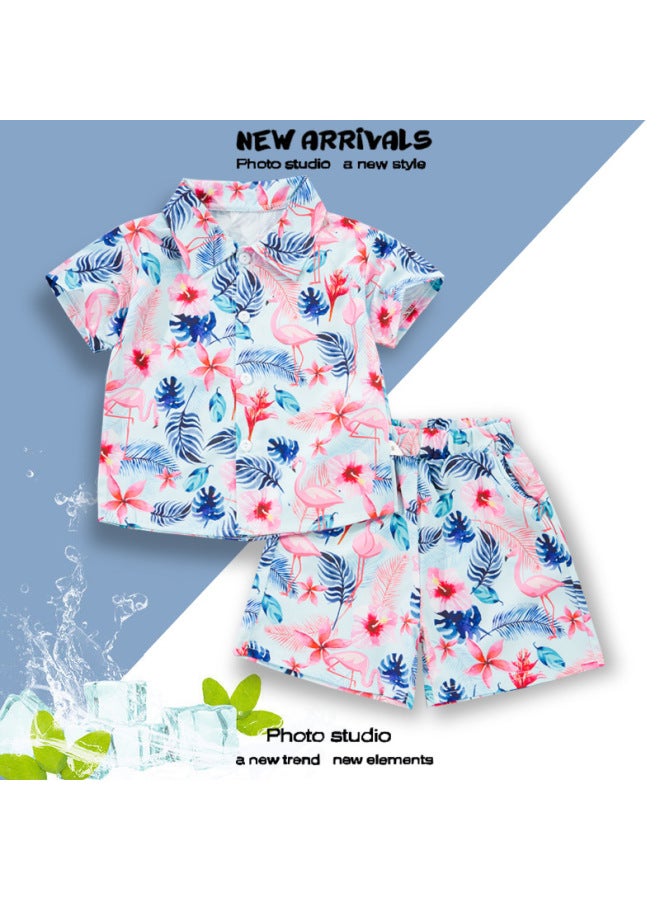 Kids Summer Light Luxury Fashion Short Sleeve Shirt Set for Boys and Girls