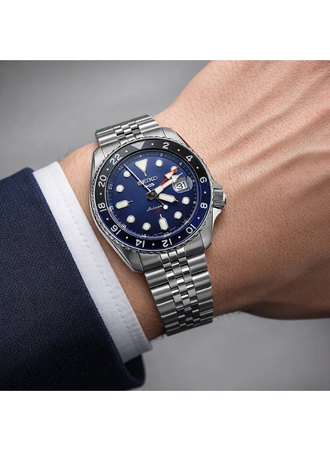 Seiko 5 سايكو 5 GMT SSK003K1 ساعة أوتوماتيكية للرجال بقرص أزرق وإطار باتمان وسوار جوبيل - Image 1