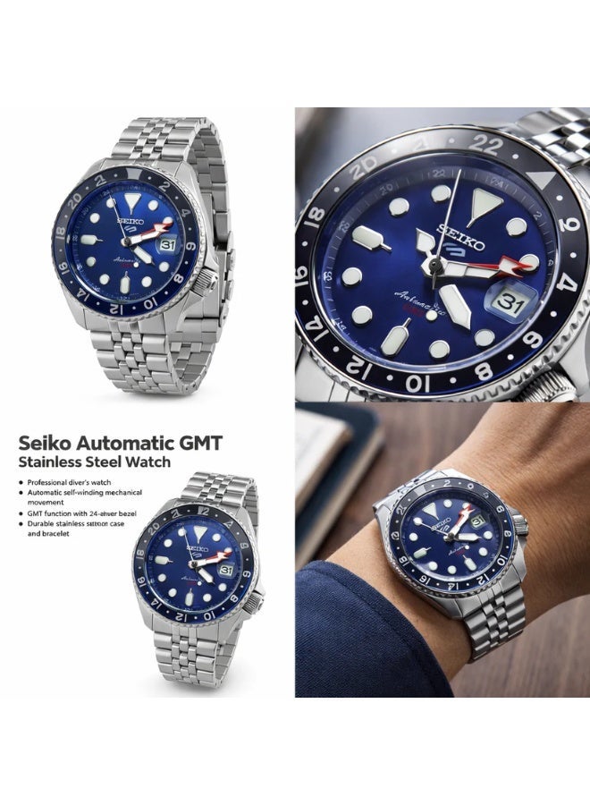 Seiko 5 سايكو 5 GMT SSK003K1 ساعة أوتوماتيكية للرجال بقرص أزرق وإطار باتمان وسوار جوبيل - Image 5