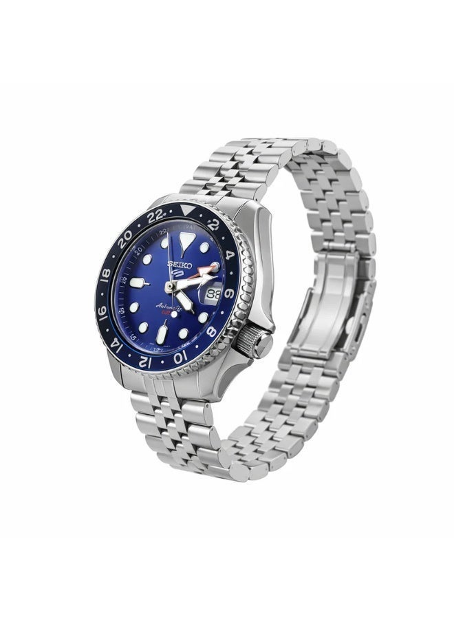 Seiko 5 سايكو 5 GMT SSK003K1 ساعة أوتوماتيكية للرجال بقرص أزرق وإطار باتمان وسوار جوبيل - Image 3