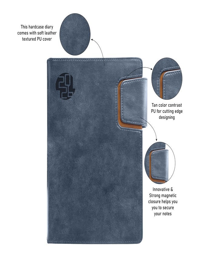 Scholar New Year 2026 Magnetic Flap Closure Diary - 70 GSM Premium Paper | Premium PU Cover Sunday Separate Hardbound Daily Planner & Organizer (Grey) (A5) - Image 3