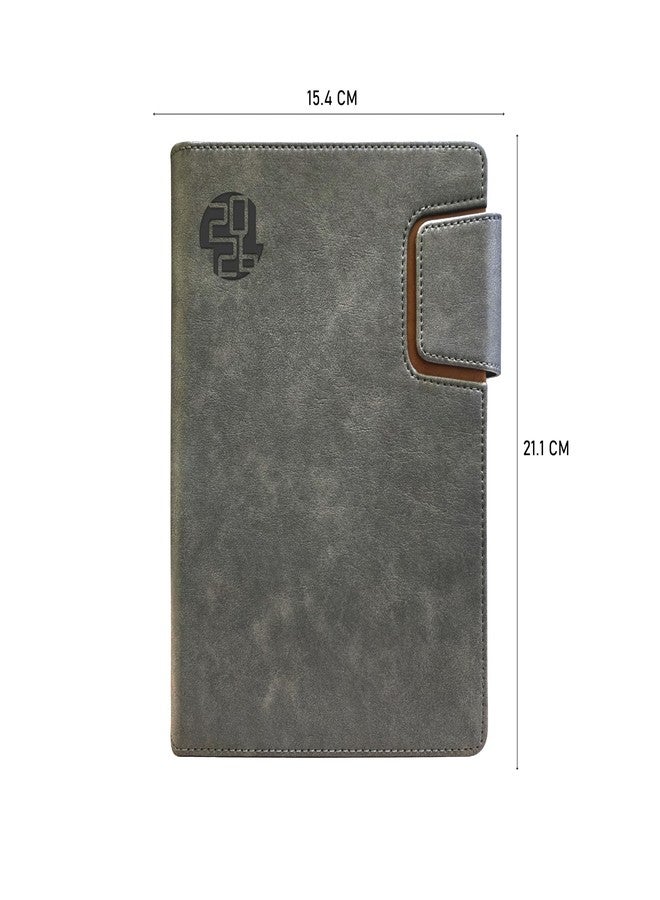 Scholar New Year 2026 Magnetic Flap Closure Diary - 70 GSM Premium Paper | Premium PU Cover Sunday Separate Hardbound Daily Planner & Organizer (Grey) (A5) - Image 2