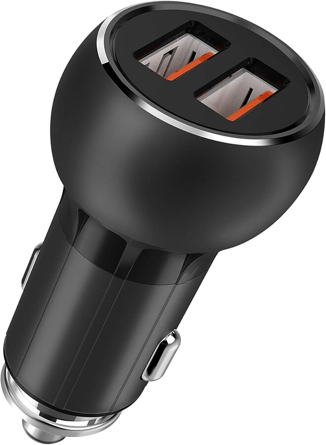 LDNIO C503Q Fast Car Charger 36W With 2USB Port QC3.0, Metal Car Charger, White Indicator Shines when it is charging with Micro Cable - Black